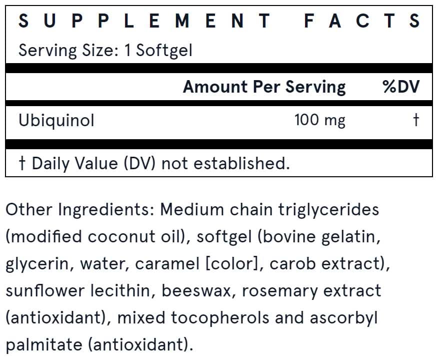 Jarrow Formulas Ubiquinol QH-Absorb 100 mg Ingredients