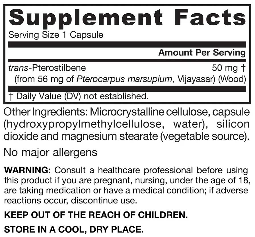 Jarrow Formulas trans-Pterostilbene 50 mg Ingredients