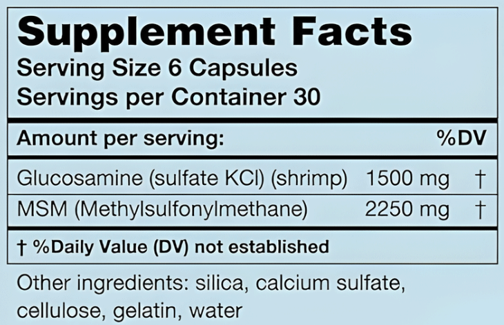 Karuna Health Glucosamine/MSM Ingredients