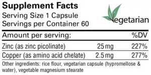 Karuna Health Zinc Picolinate Plus With Copper 25 mg Ingredients