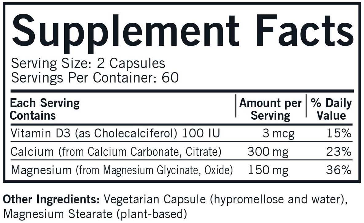 Kirkman Calcium/Magnesium with Vitamin D Capsules Ingredients 