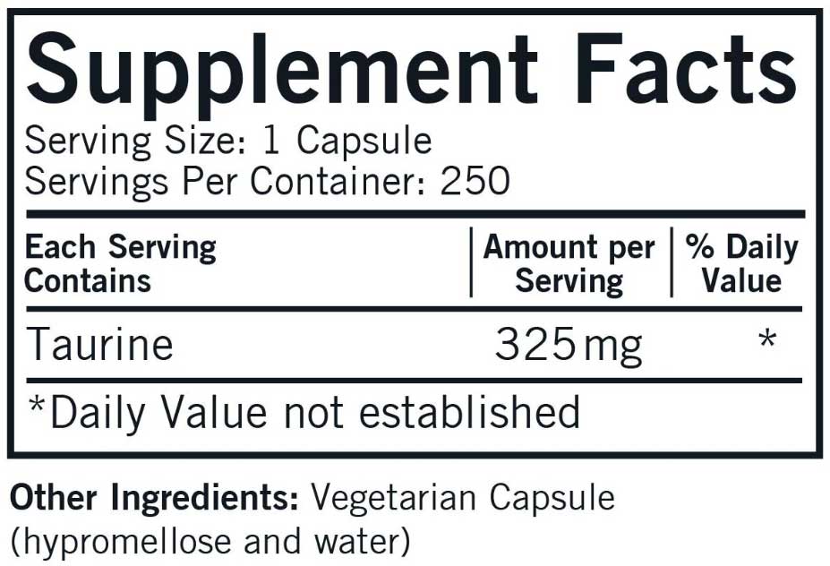Kirkman Taurine 325 mg (Formerly L-Taurine) Ingredients