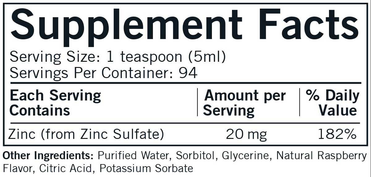 Kirkman Zinc Liquid Ingredients 