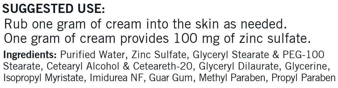 Kirkman Zinc Sulfate Topical Cream Ingredients 