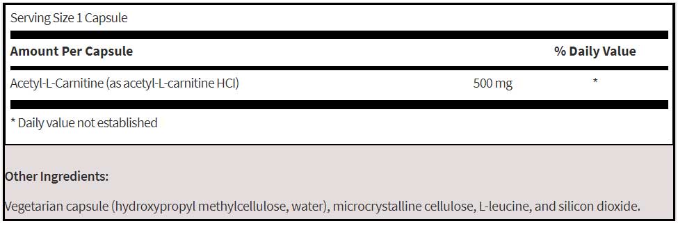 Klaire Labs Acetyl-L Carnitine Ingredients