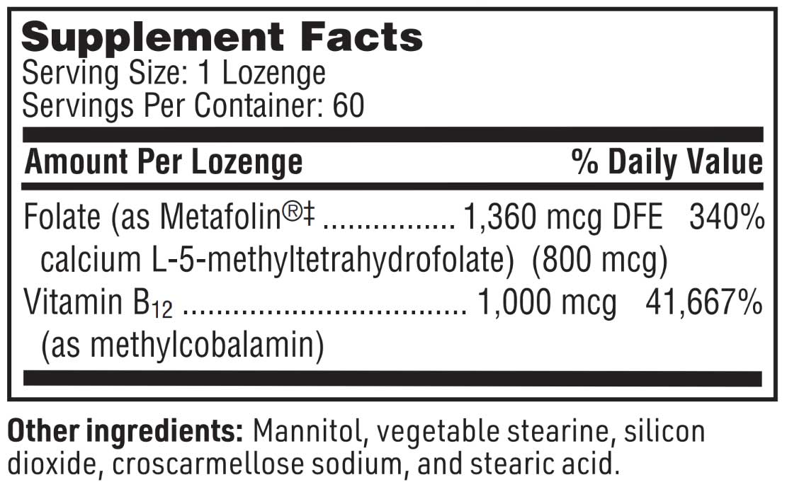 Klaire Labs Active B12-Folate Ingredients