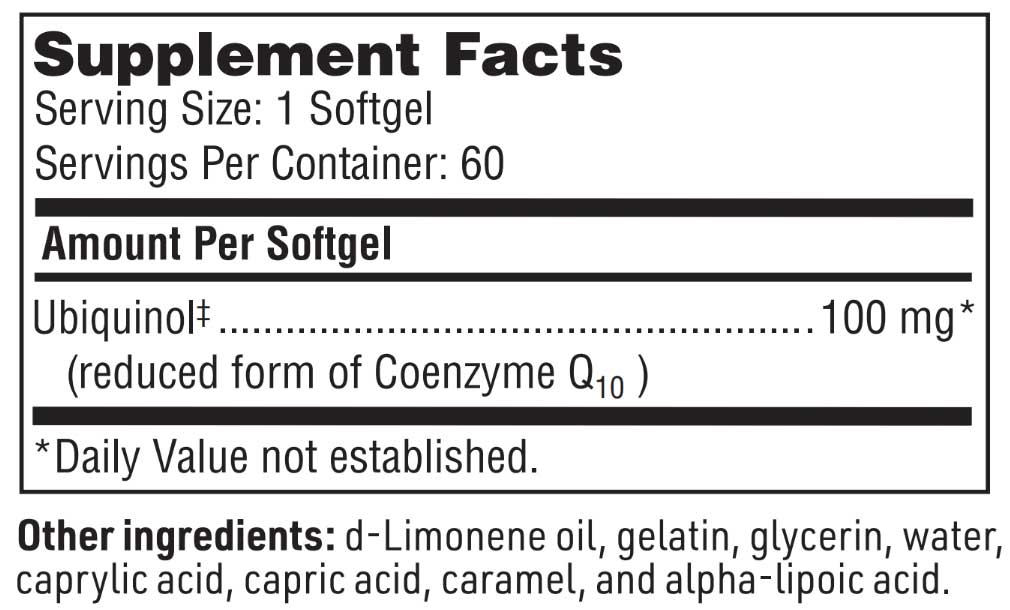 Klaire Labs CoQH 100 mg Ingredients