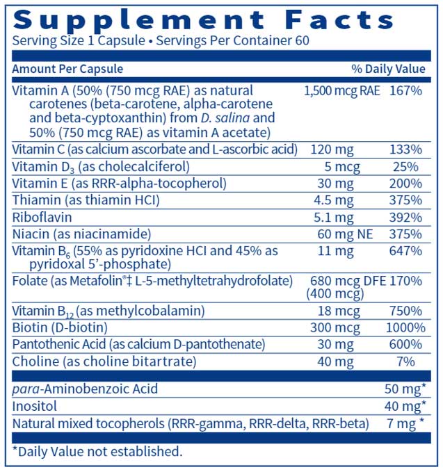 Klaire Labs Multi-Vitamin Complex Ingredients