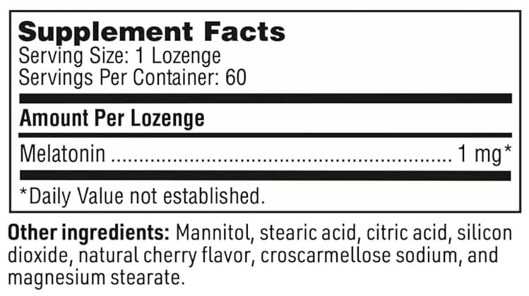 Klaire Labs Melatonin Lozenge Formula 1mg Ingredients