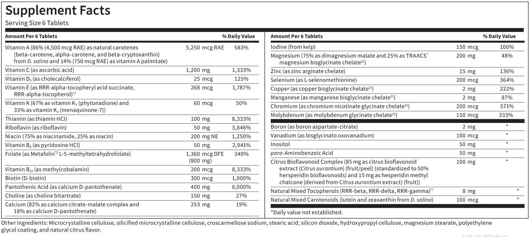 Klaire Labs MultiThera 1 (Iron Free) Ingredients