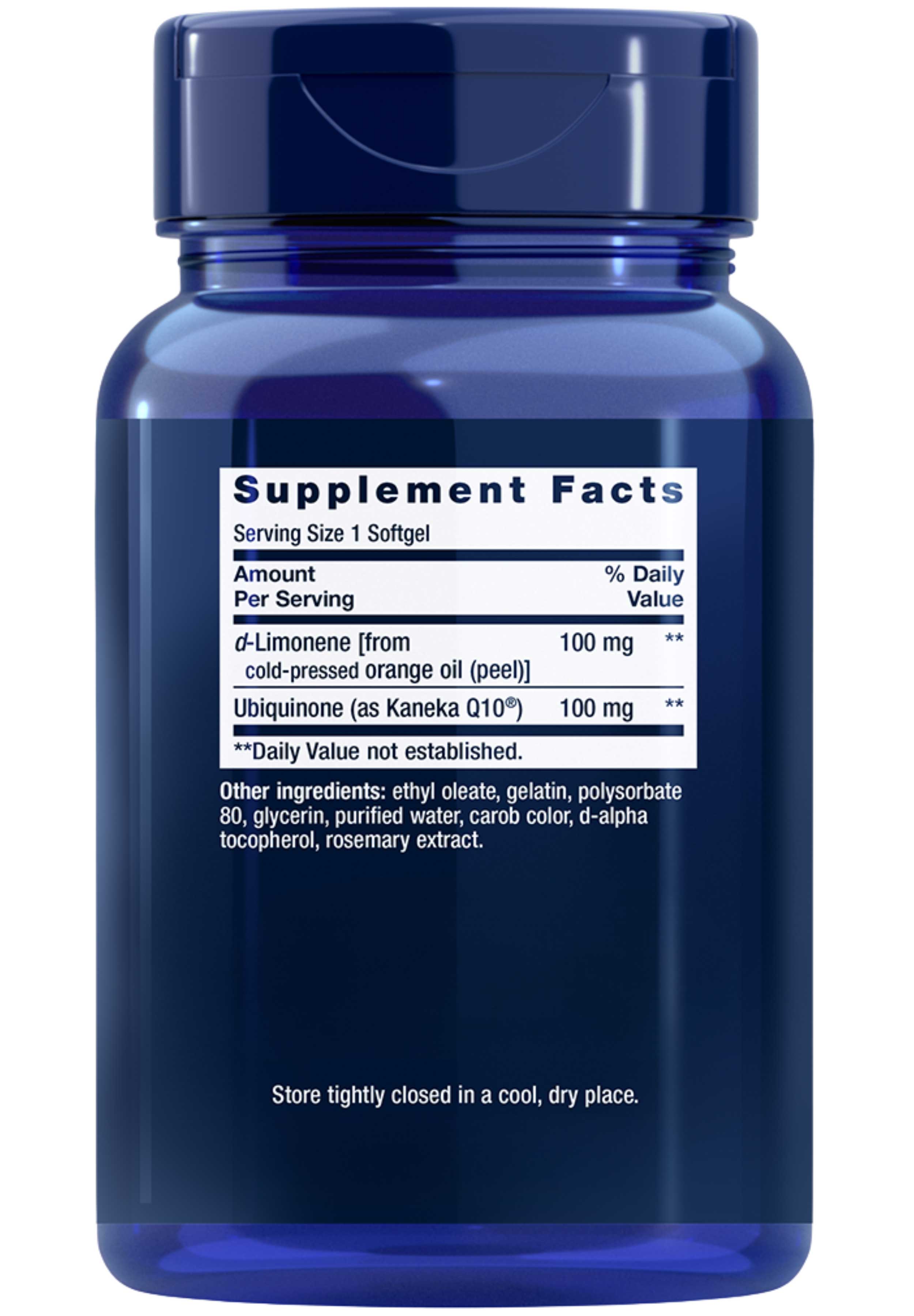 Life Extension CoQ10 (Ubiquinone) 100 mg with d-Limonene Ingredients