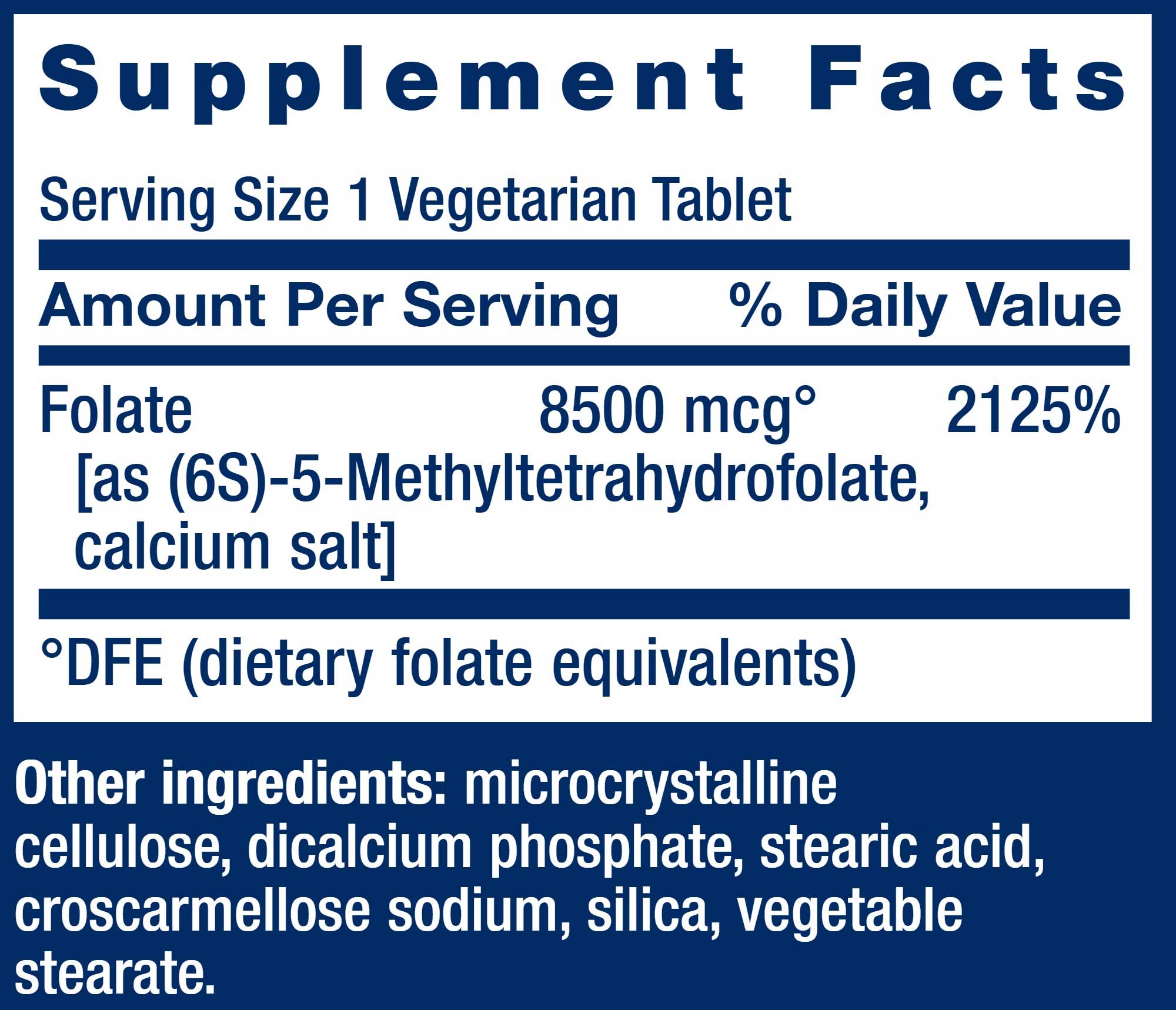 Life Extension Optimized Folate (High Potency) Ingredients