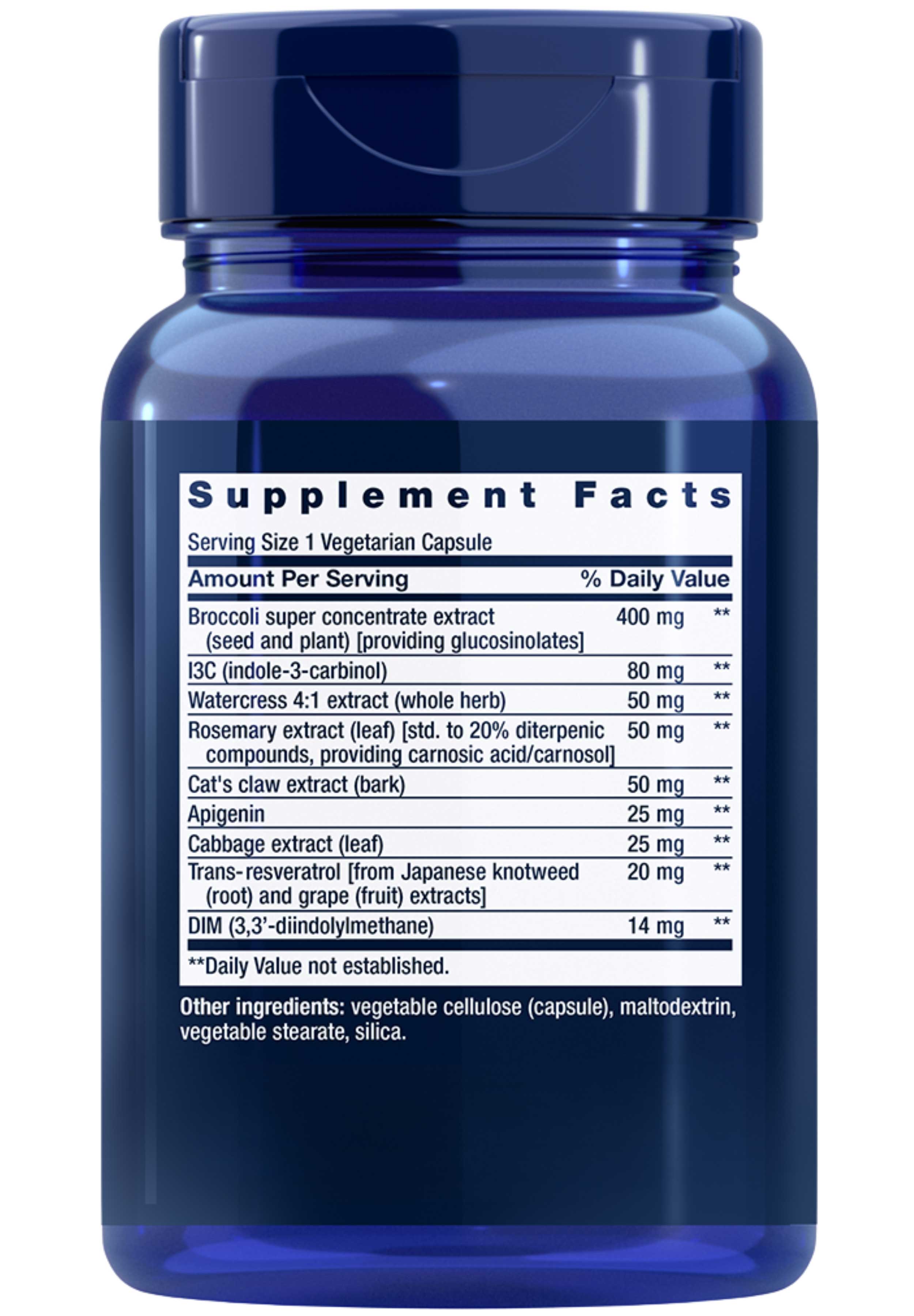 Life Extension Triple Action Cruciferous Vegetable Extract and Resveratrol Ingredients