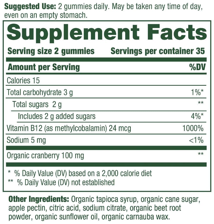 MegaFood B12 Energy Gummies - Cranberry Ingredients 