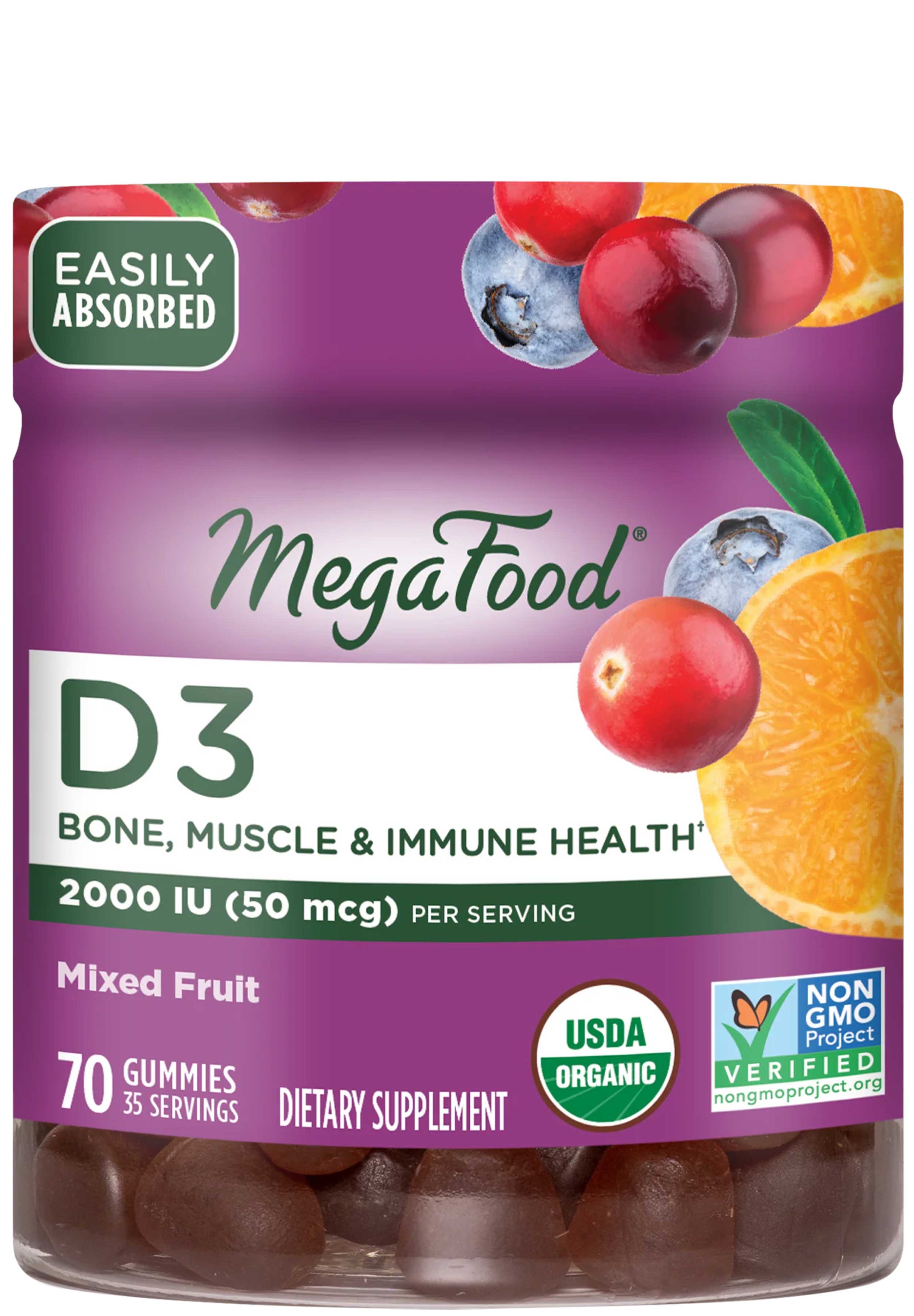 MegaFood D3 2000 IU (Formerly 1000 IU) Wellness Mixed Fruit Gummies