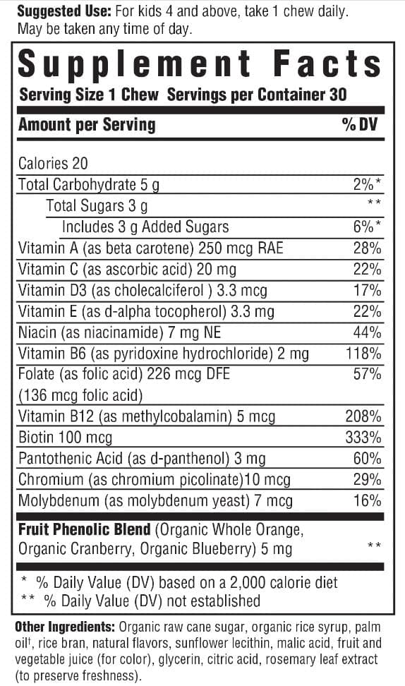 MegaFood Kids One Daily Multivitamin Soft Chews Ingredients 