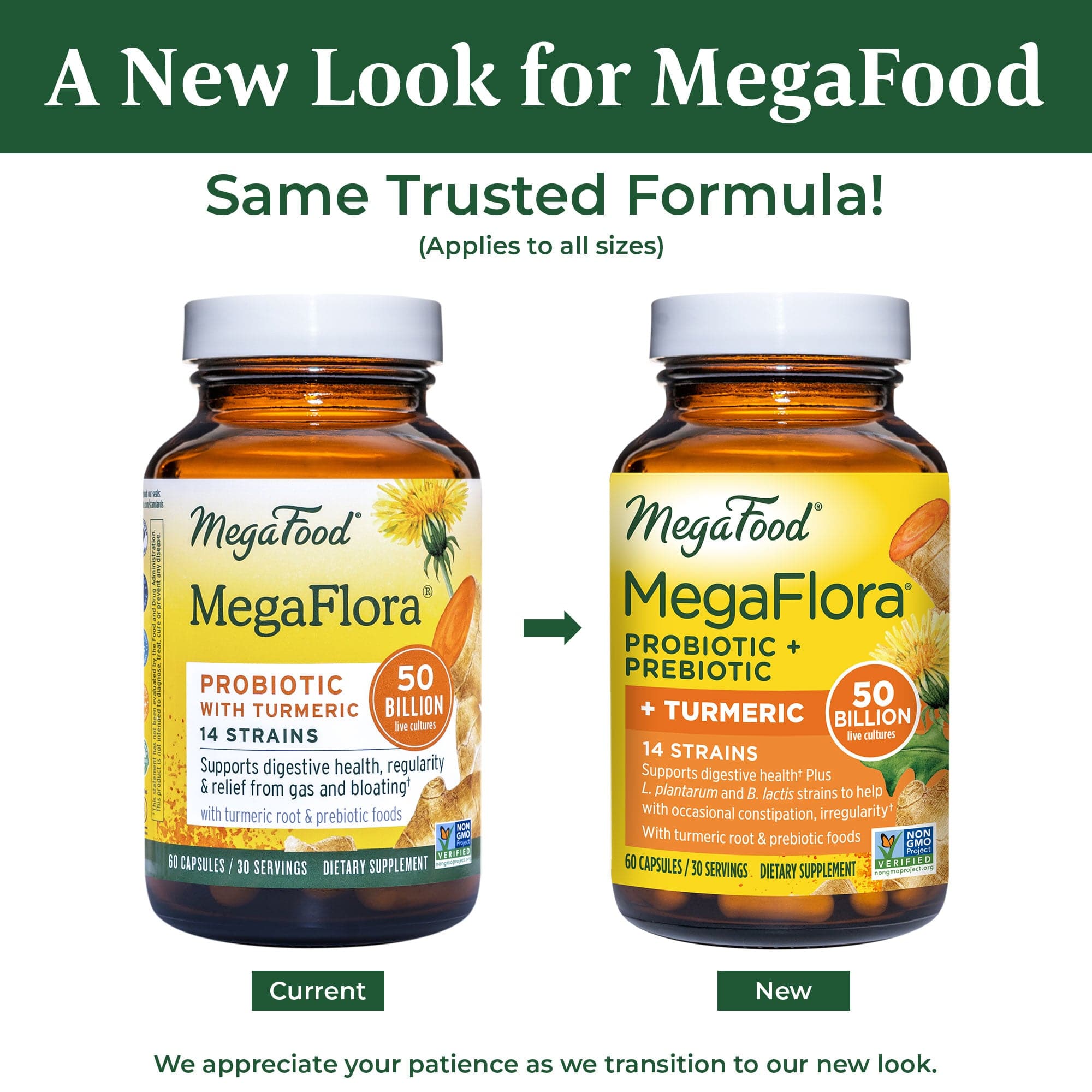 MegaFood MegaFlora Probiotic + Prebiotic + Turmeric (Formerly MegaFlora Probiotic with Turmeric)