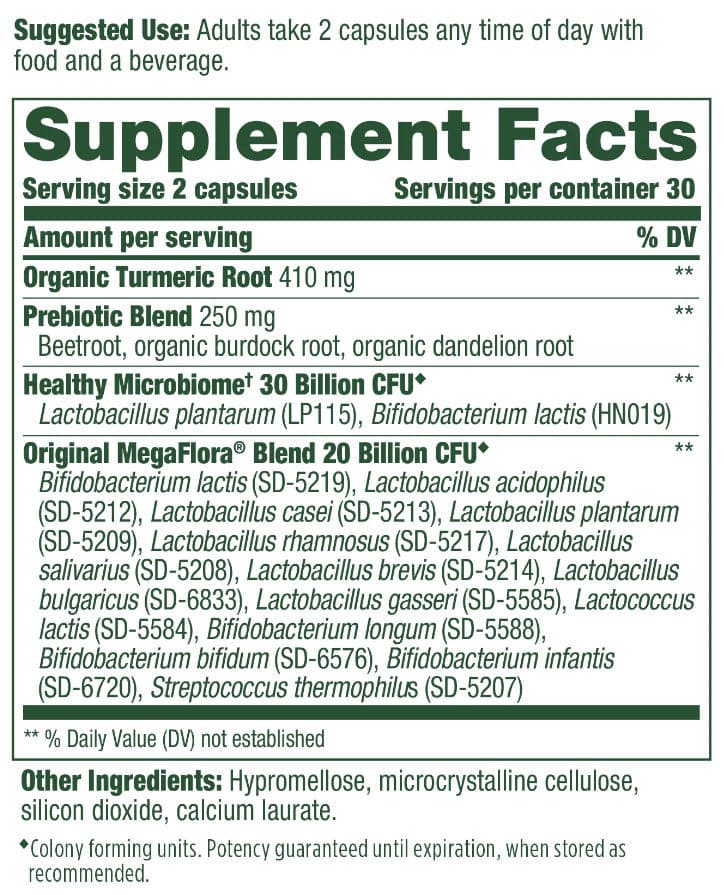 MegaFood MegaFlora Probiotic + Prebiotic + Turmeric (Formerly MegaFlora Probiotic with Turmeric) Ingredients