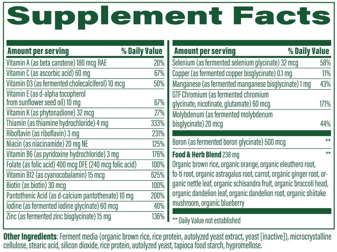 MegaFood Men’s One Daily Multivitamin Ingredients