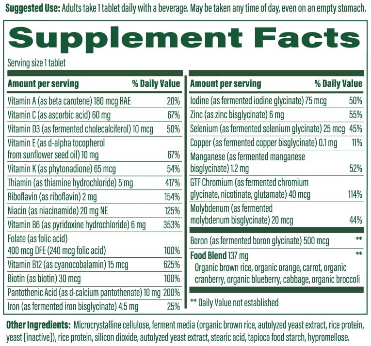 MegaFood One Daily Multivitamin Ingredeients