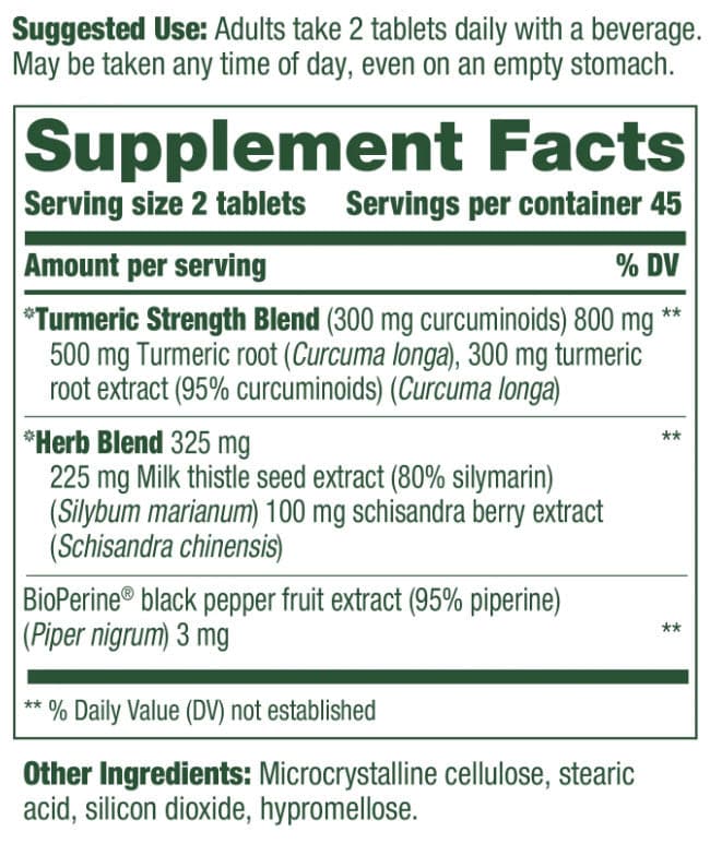 MegaFood Turmeric Curcumin Extra Strength - Liver Ingredients 