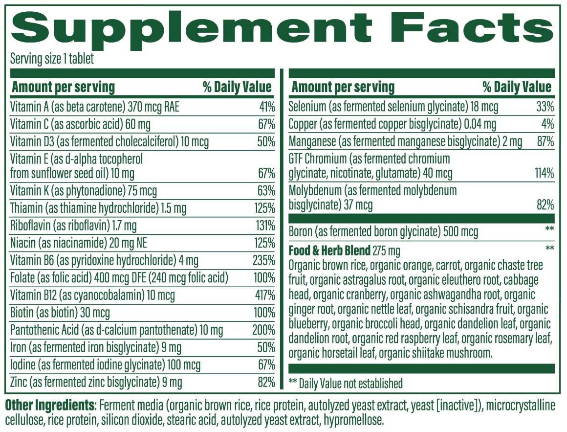 MegaFood Women's One Daily Multivitamin Ingredients