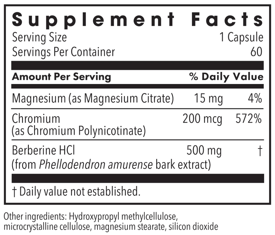 Metabolic Maintenance Berberine + Chromium Ingredients