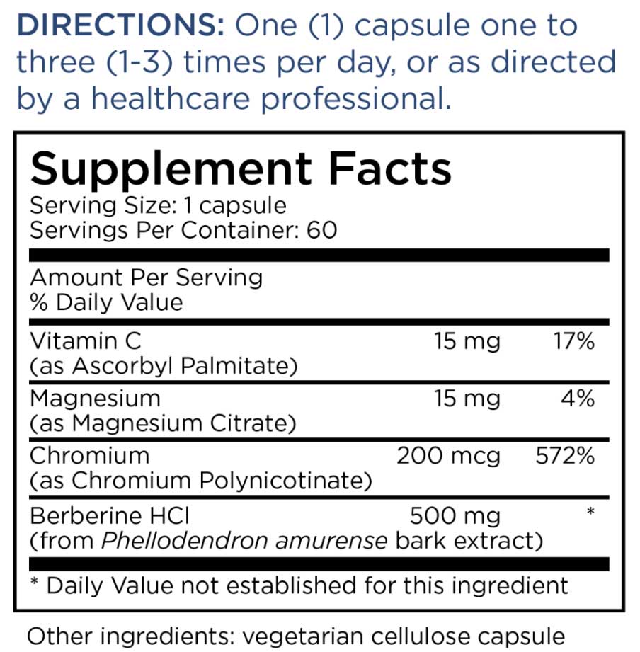 Metabolic Maintenance Berberine + Chromium Ingredients