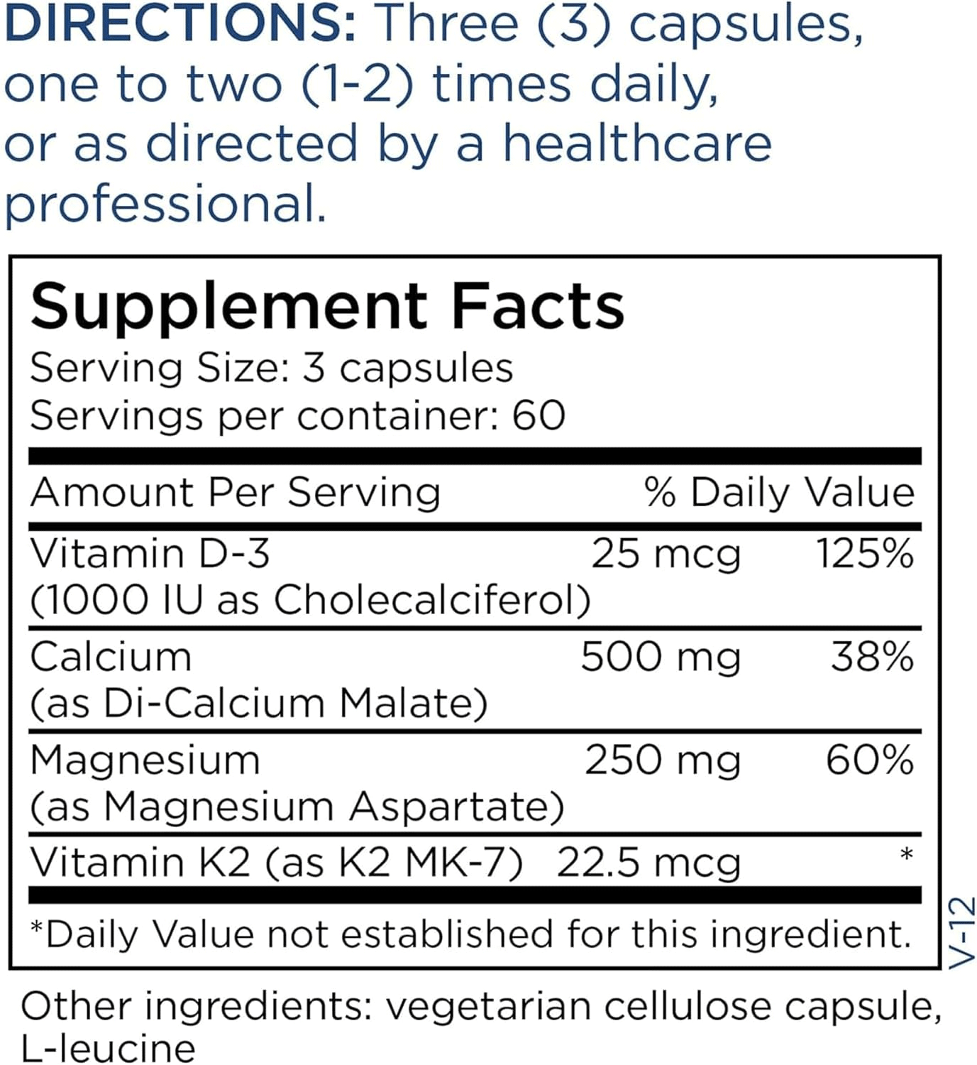 Metabolic Maintenance Cal/Mag Plus with Vitamin D and Vitamin K2 MK-7 Ingredients