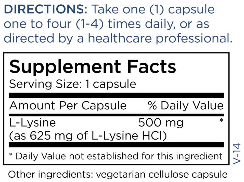 Metabolic Maintenance L-Lysine 500 mg Ingredients