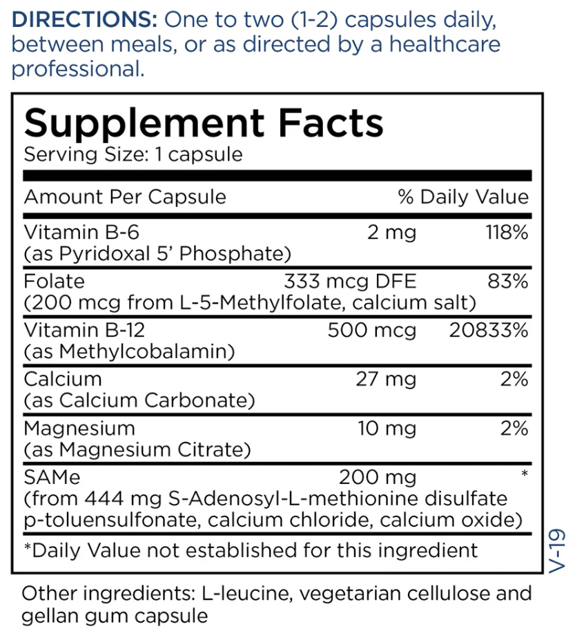 Metabolic Maintenance SAMe + Cofactors 200 mg Ingredients
