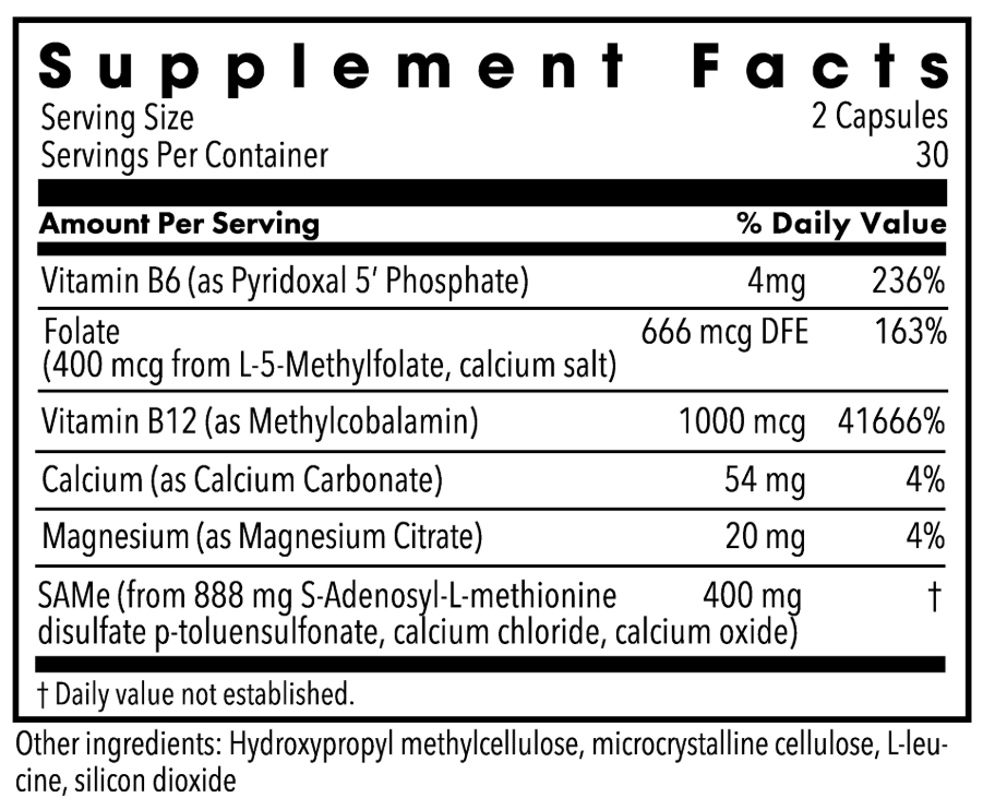 Metabolic Maintenance SAMe + Cofactors 200 mg Ingredients