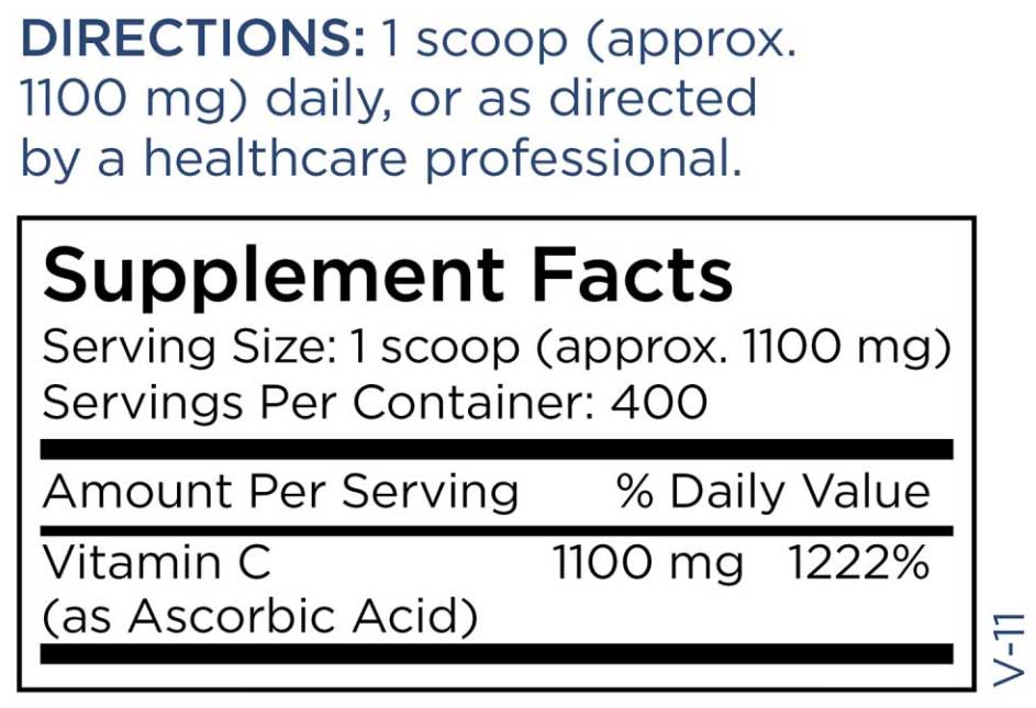 Metabolic Maintenance Vitamin C Powder (Pure) pH 2.4 Ingredients