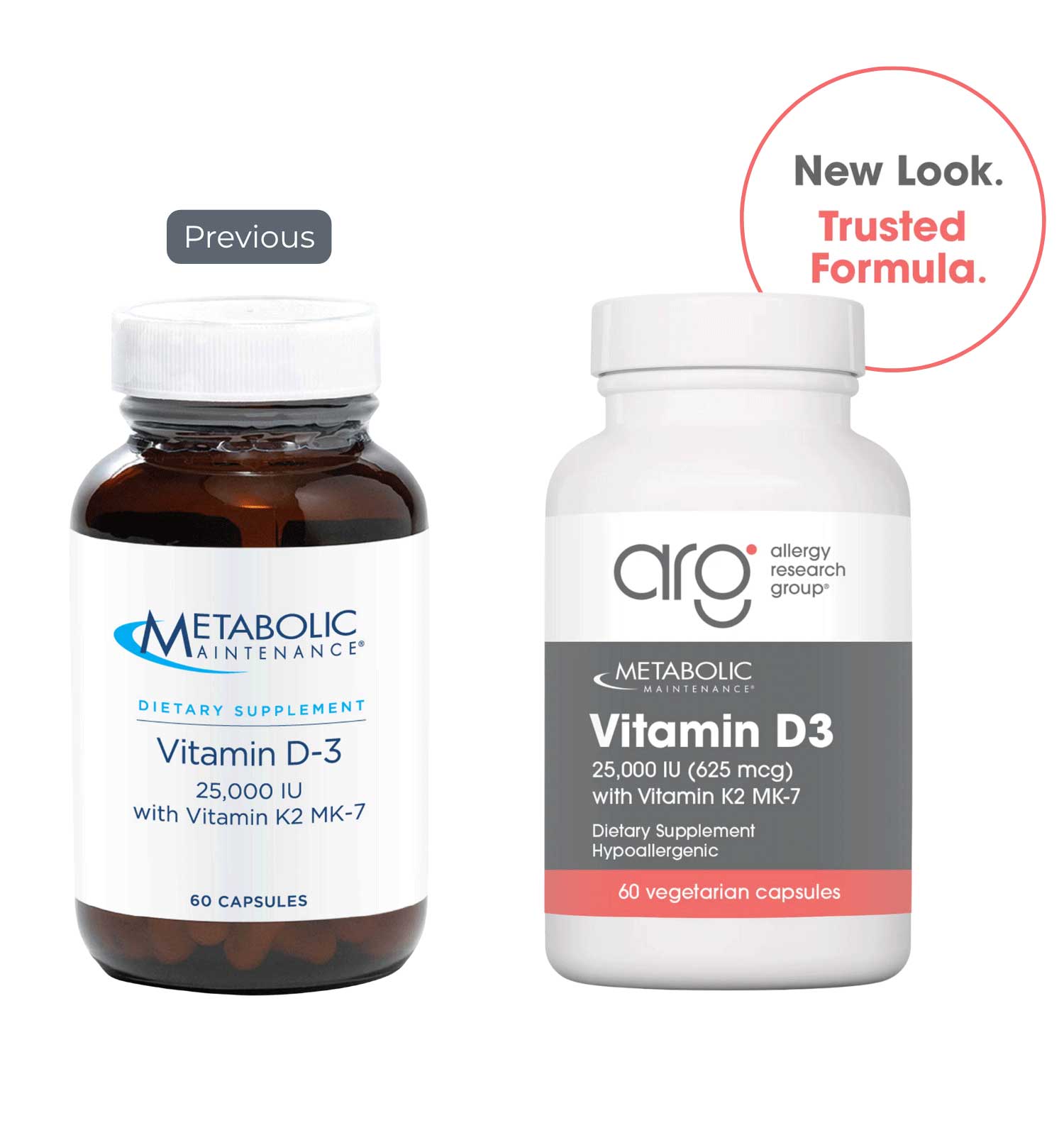 Allergy Research Group Vitamin D-3 25,000 IU with Vitamin K2 MK-7 (Formerly Metabolic Maintenance) New Look