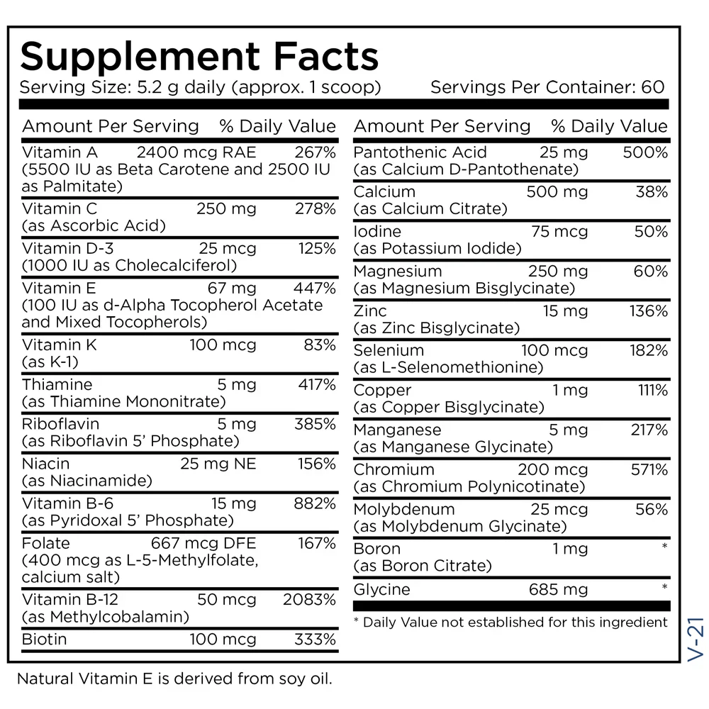 Metabolic Maintenance Vitamin/Mineral Base Powder Ingredients