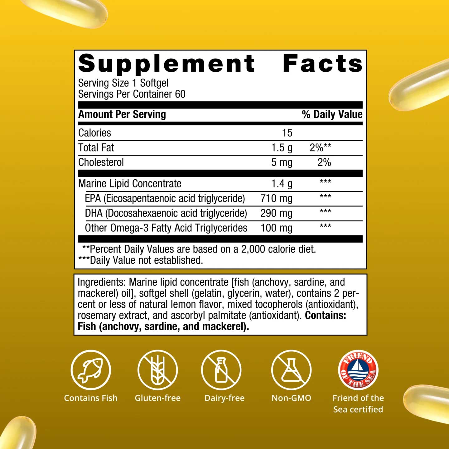 Metagenics OmegaGenics 5-in-1 Fish Oil 1000 mg EPA-DHA Ingredients