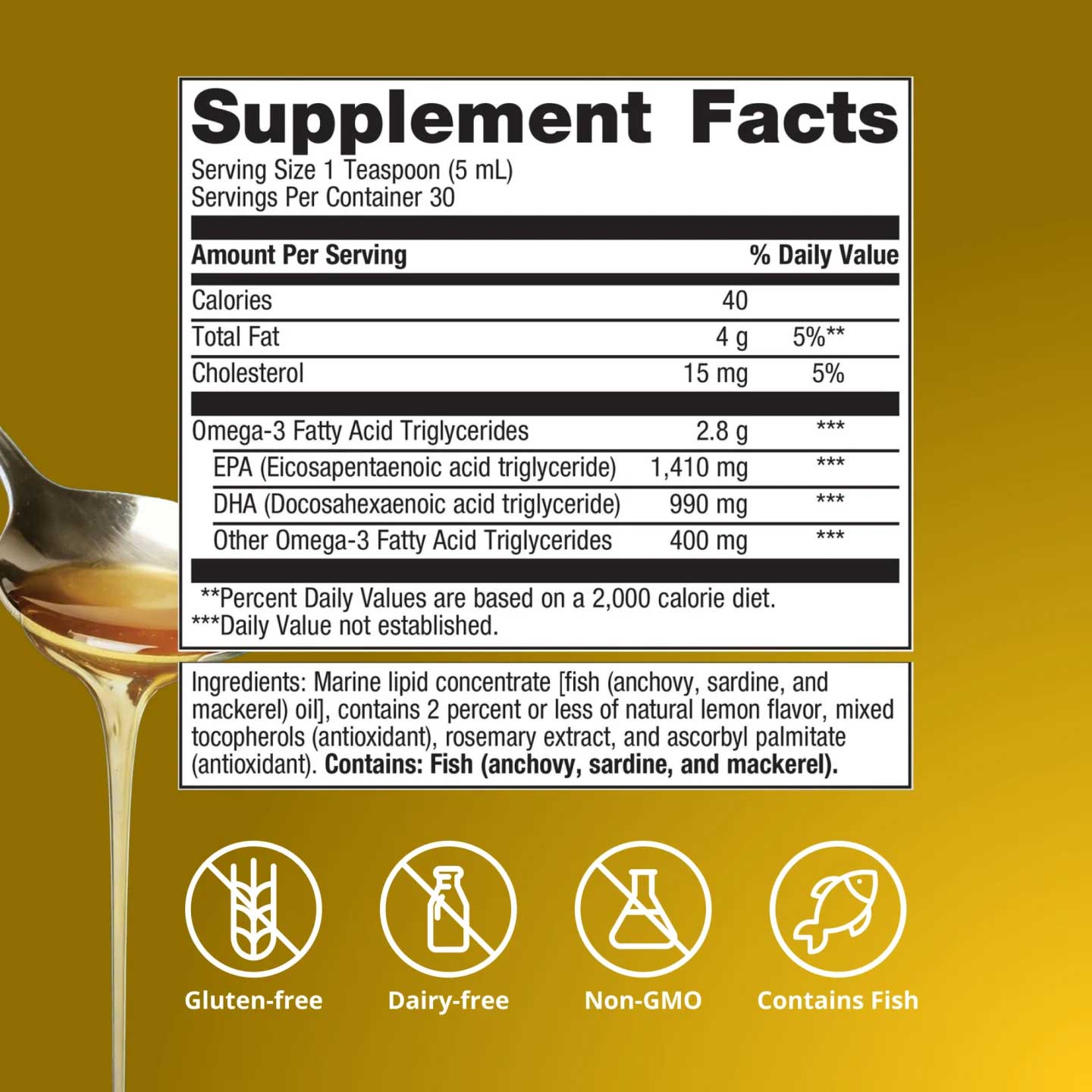 Metagenics OmegaGenics Fish Oil EPA-DHA Liquid 2400 mg Ingredients