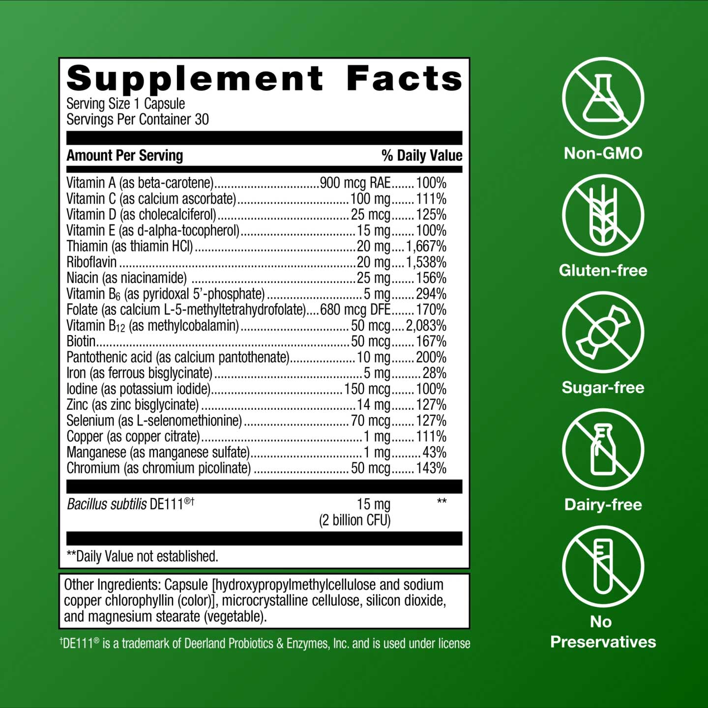 Metagenics UltraFlora Probiotic + Multivitamin Ingredients