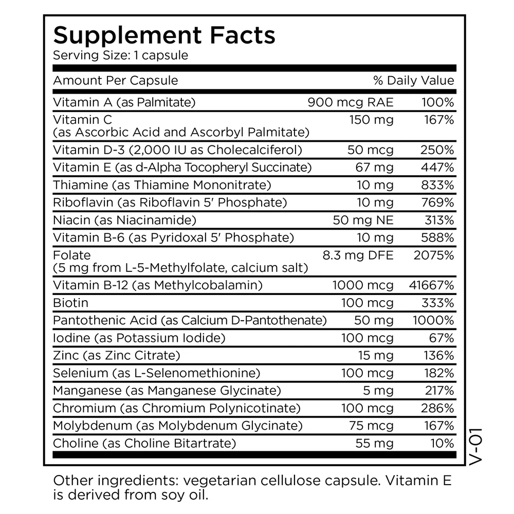 MethylPro Multivitamin + L-Methylfolate 5 mg Ingredients