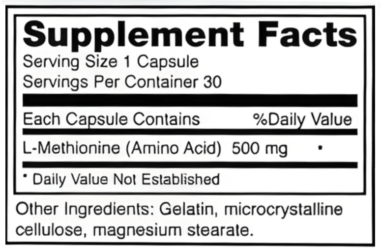 Montiff Pure L-Methionine 500 mg Ingredients