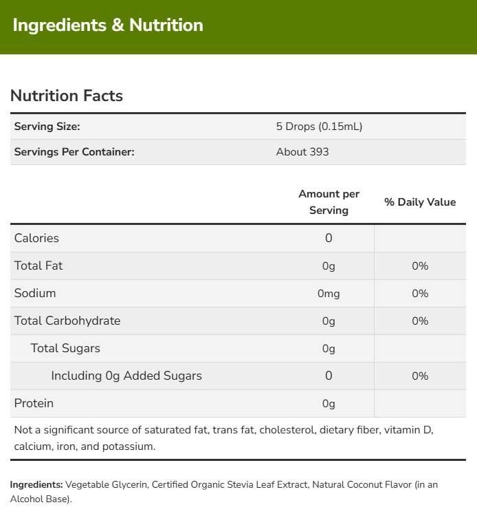 NOW Better Stevia, Coconut Ingredients