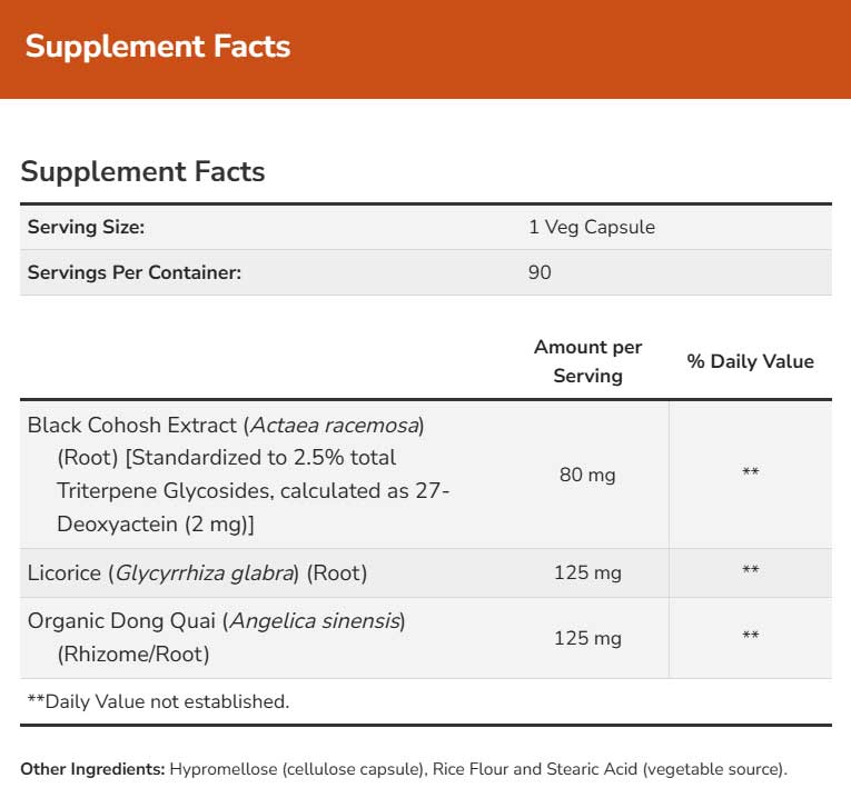 NOW Black Cohosh Root Ingredients