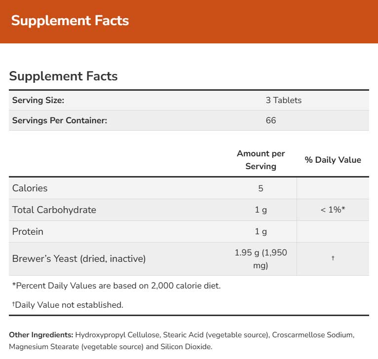 NOW Brewer's Yeast Tablets Ingredients