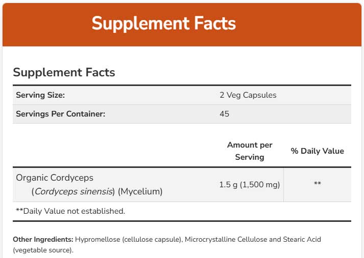 NOW Cordyceps 750 mg Ingredients