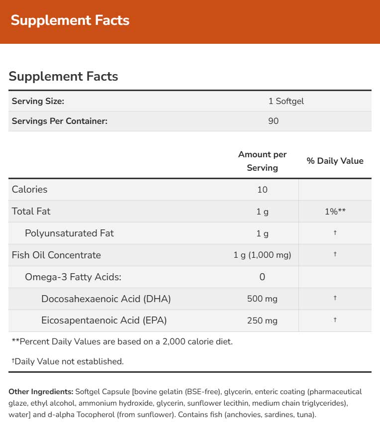 NOW Double Strength DHA-500 Fish Oil Ingredients