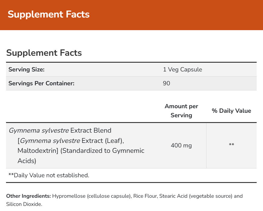 NOW Gymnema Sylvestre Extract 400 mg Ingredients