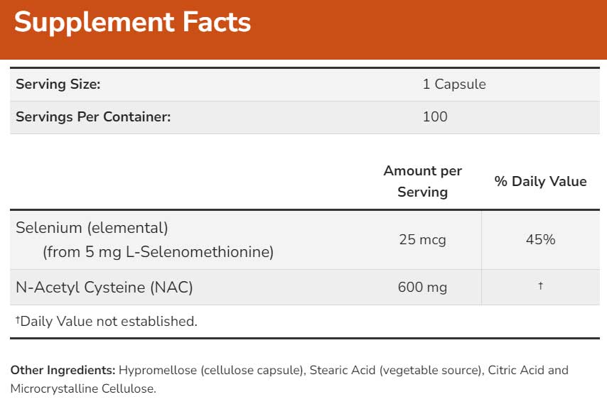 NOW NAC 600 mg Ingredients