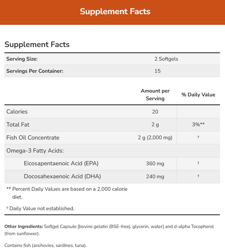 NOW Omega-3 Fish Oil Softgels Ingredients