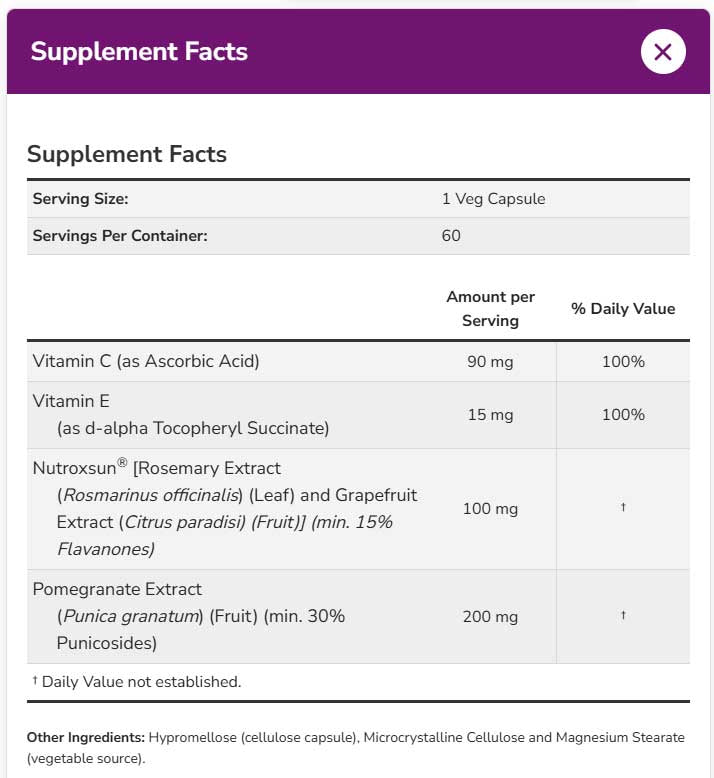 NOW SolarDefend Ingredients