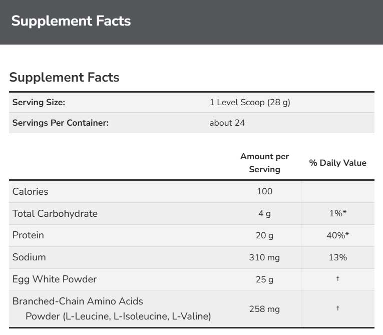 NOW Sports Egg White Protein, Creamy Vanilla Ingredients
